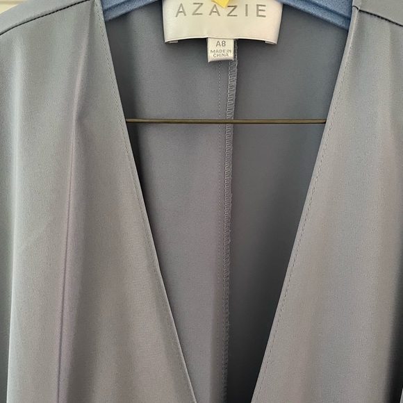 Azazie Nico Dusty Blue A-Line Satin Bridesmaid Wrap Dress Size A8 - Picture 5 of 9